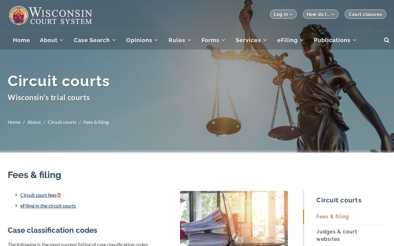 Wisconsin circuit court traffic and criminal case classification codes