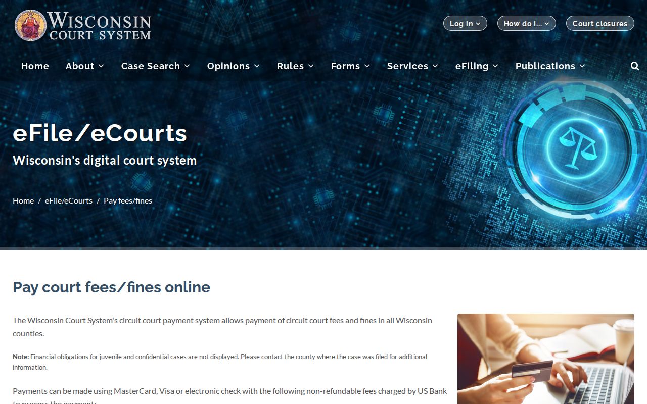 Wisconsin online court fee and fine payment route