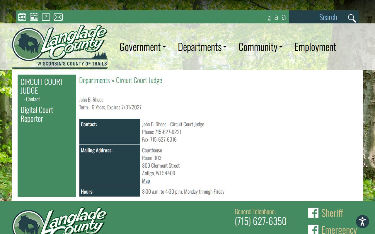 Langlade County Circuit Court Judge office page