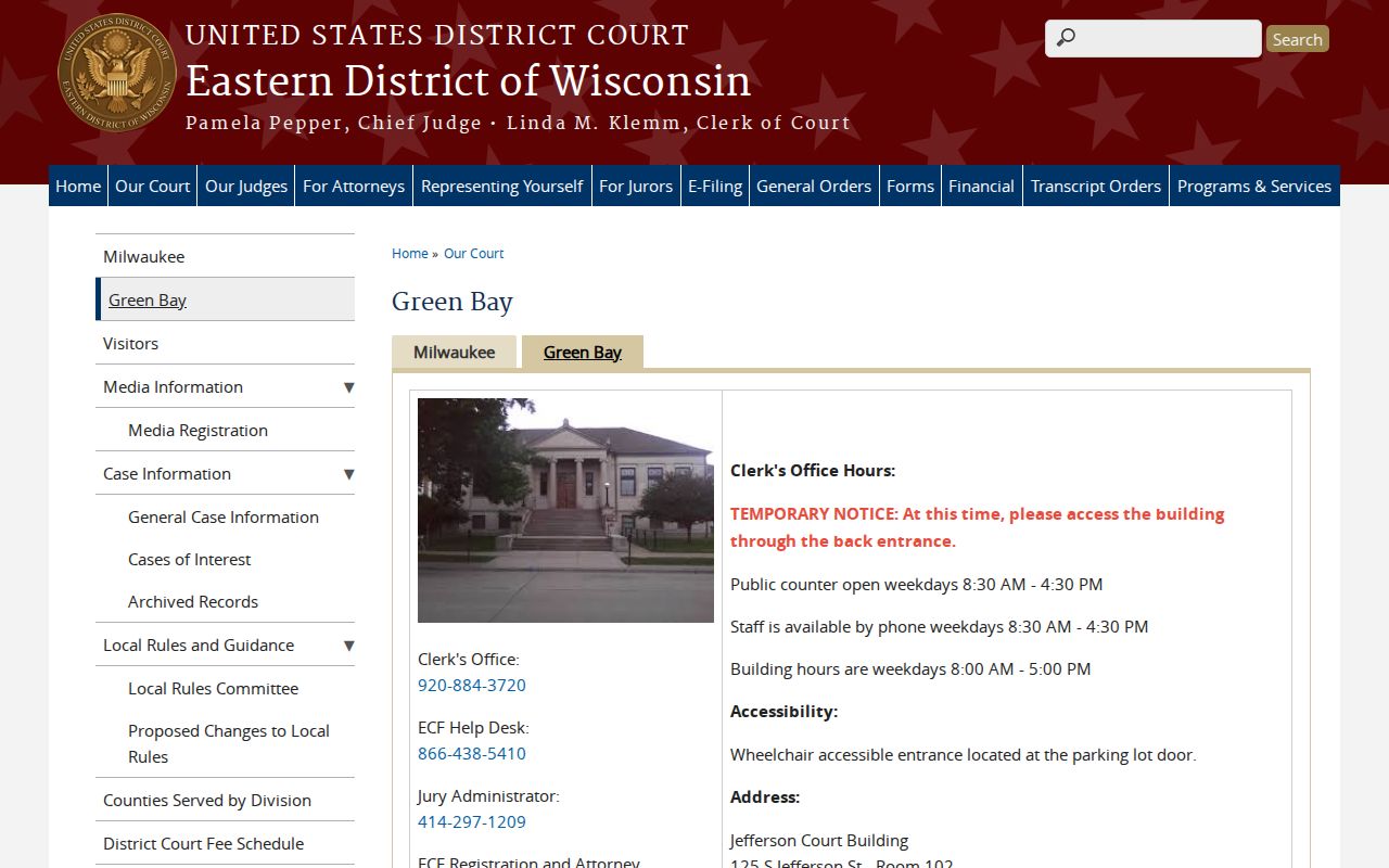 Eastern District of Wisconsin Green Bay Division court location