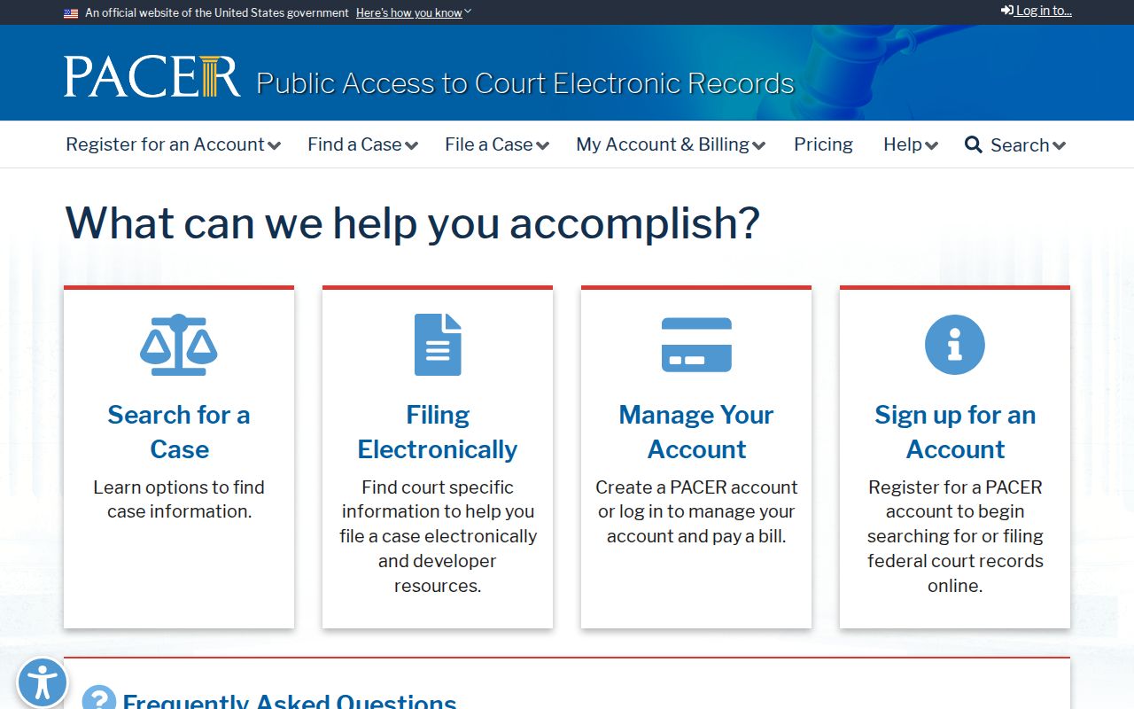 PACER registration and federal docket search entry for Antigo cases